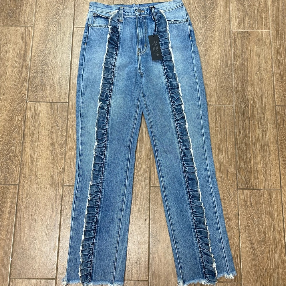 CARMAR light wash jeans with denim ruffle detail